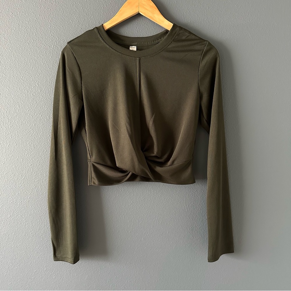 Olive Green Long Sleeve Twist Front Top